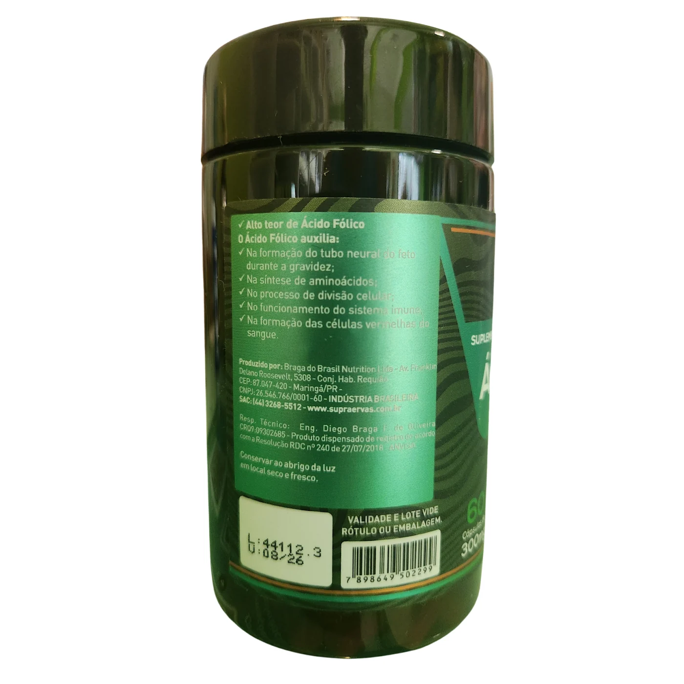 Ácido Fólico (Vitamina B9) 60 cápsulas 600 mg — ActiVida — verso