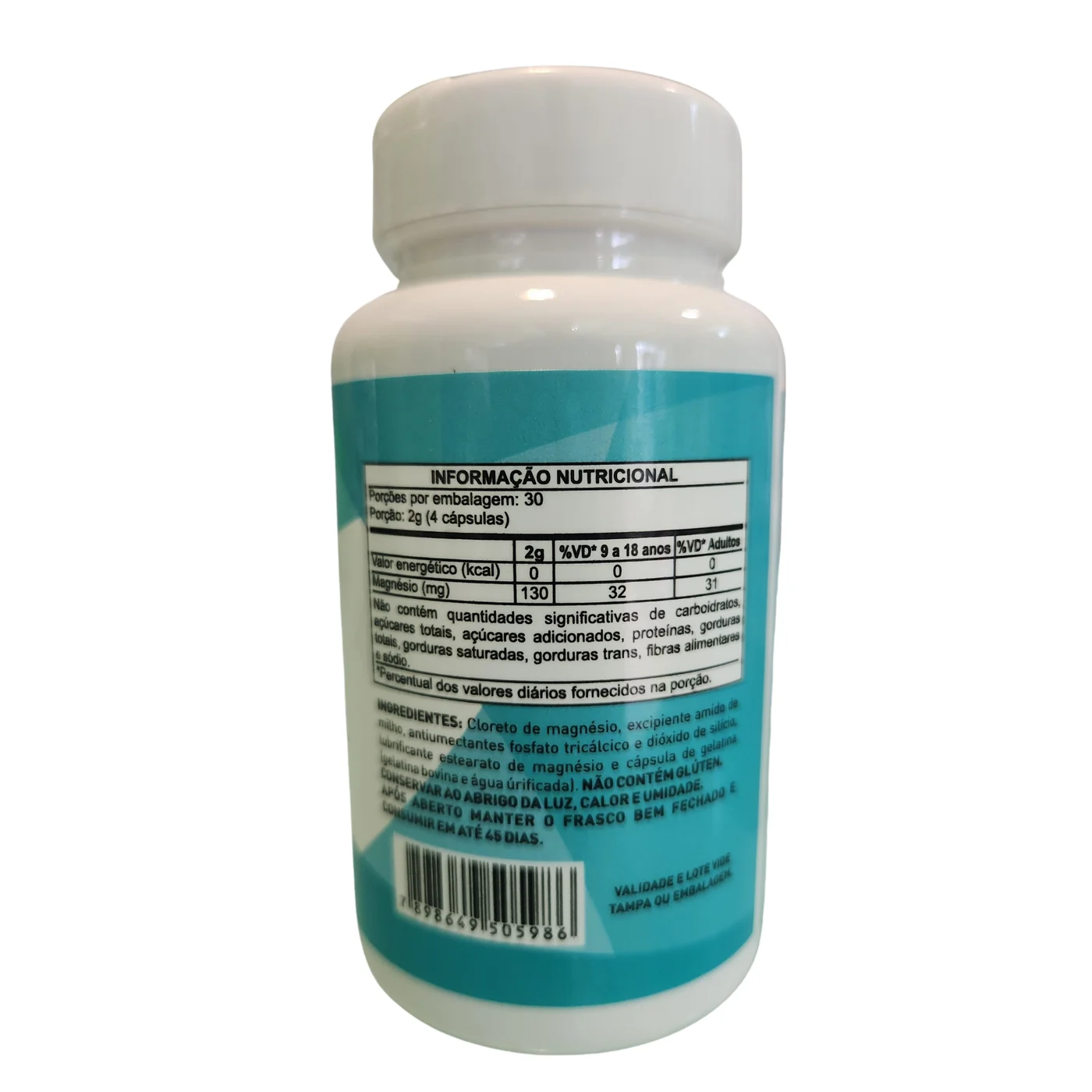 Cloreto de Magnésio P.A 60 Cápsulas 600mg Equilíbrio — verso