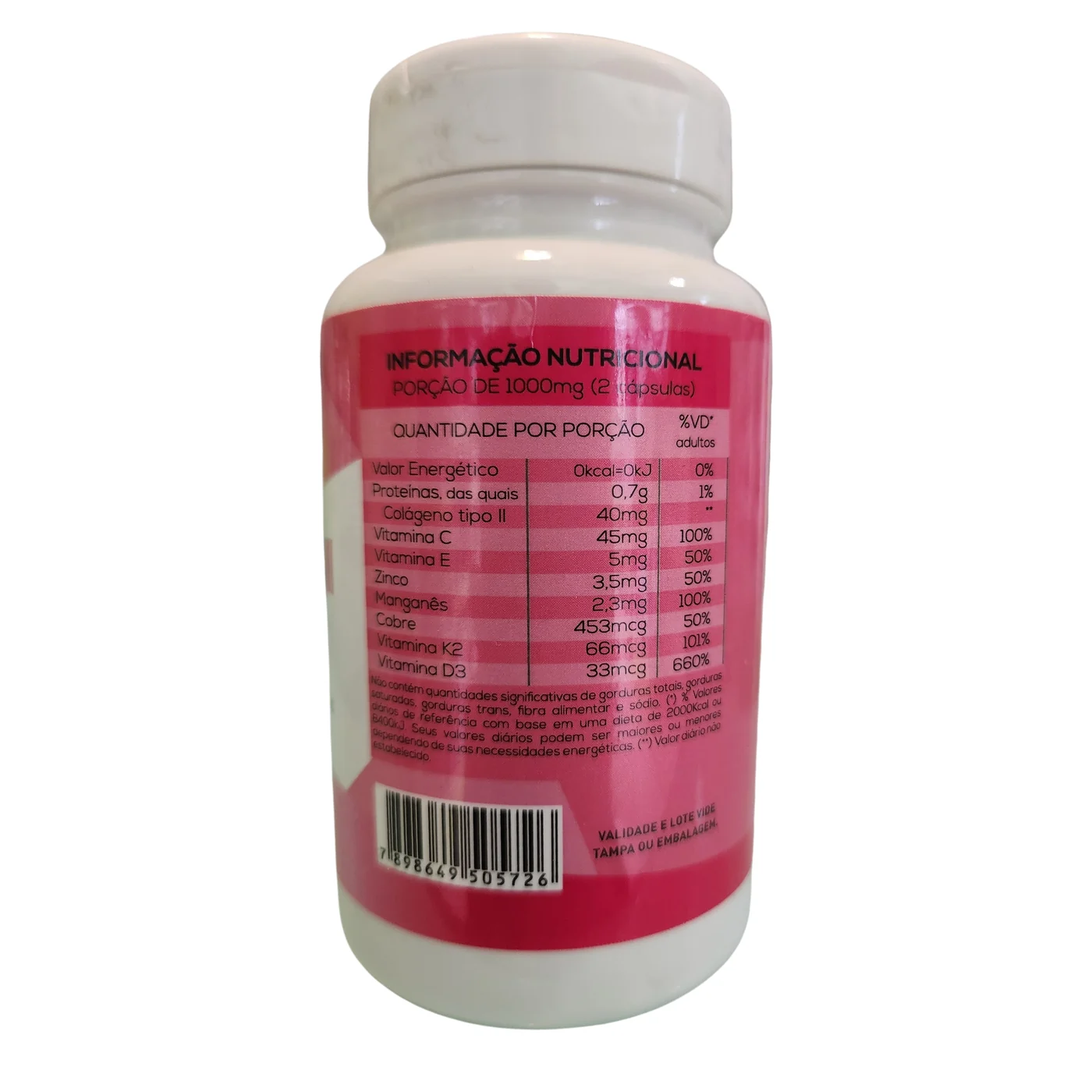 Colageno Tipo 2 Com Vitamina C 60 Cápsulas 500mg Equilibrio — verso