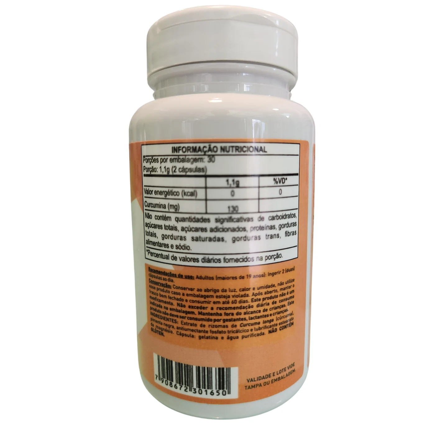 Curcuma com Pimenta Preta 60 cápsula 500mg Equilibrio — verso