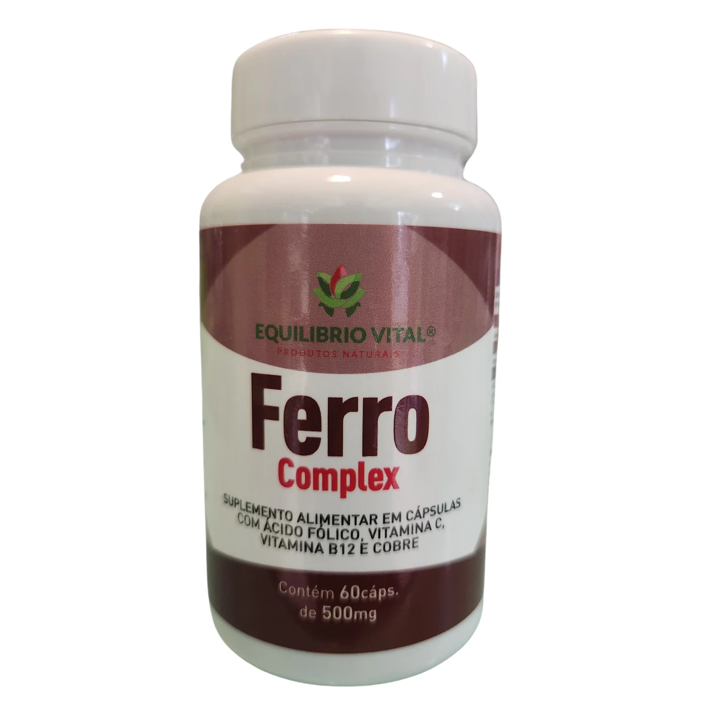 Ferro Complex *Quelato* Com Vit C, B9, B12 e Cobre 60 cápsulas Equilibrio — frente