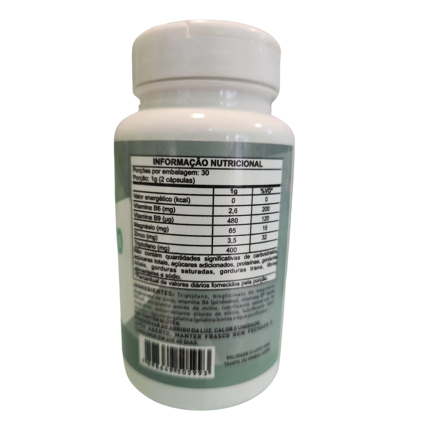 L-Triptofano 60 cápsulas 500mg Equilíbrio — verso