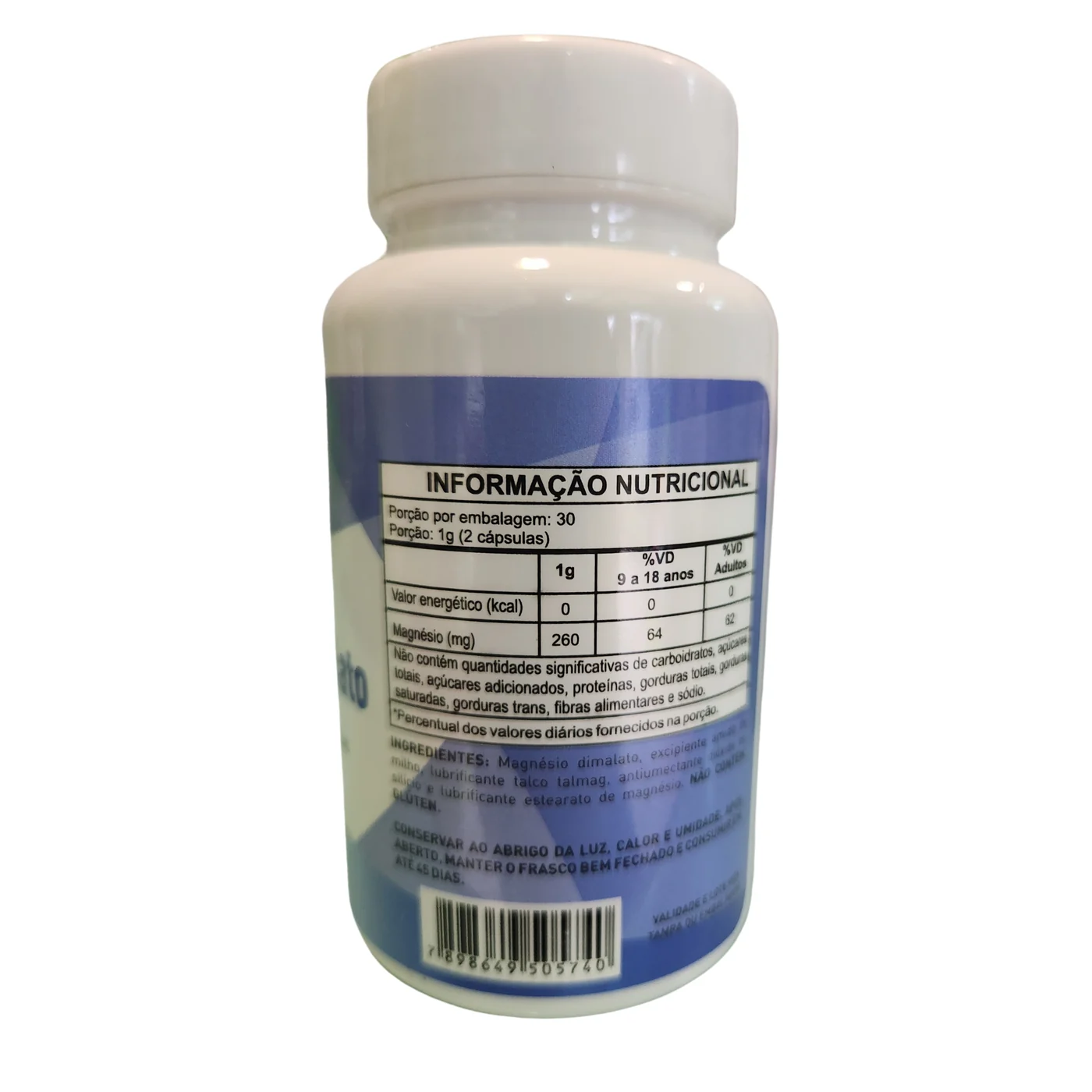 Magnésio Dimalato 60 Cápsulas 480mg Equilíbrio Vital — verso