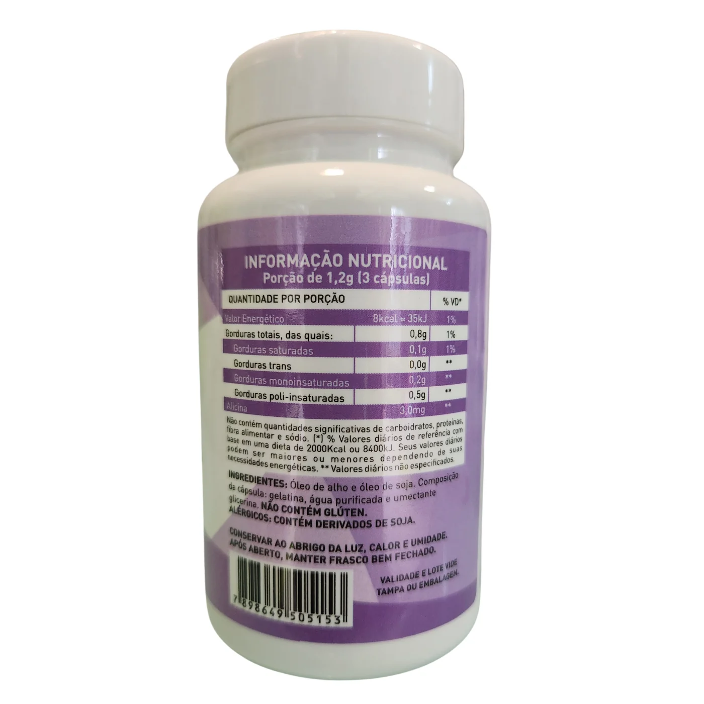Óleo de Alho 400mg 60 cápsulas Equilíbrio — verso