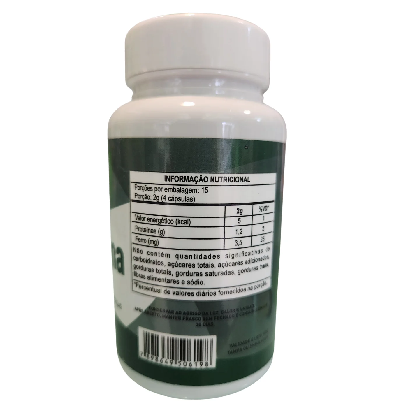Spirulina 320mg 60 Cápsulas Equilíbrio Vital — verso