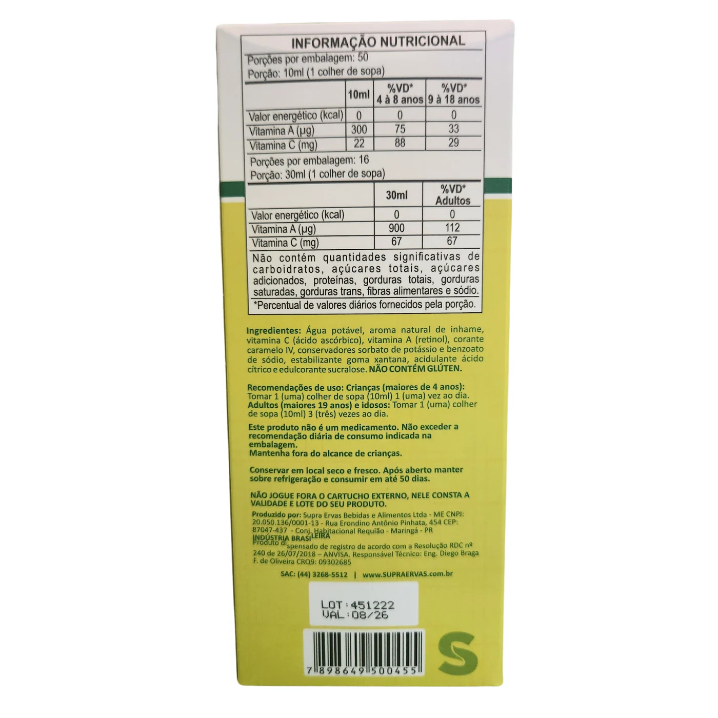 Supra Elix & Inhame + Vitamina A e C 500ml SupraErvas — verso