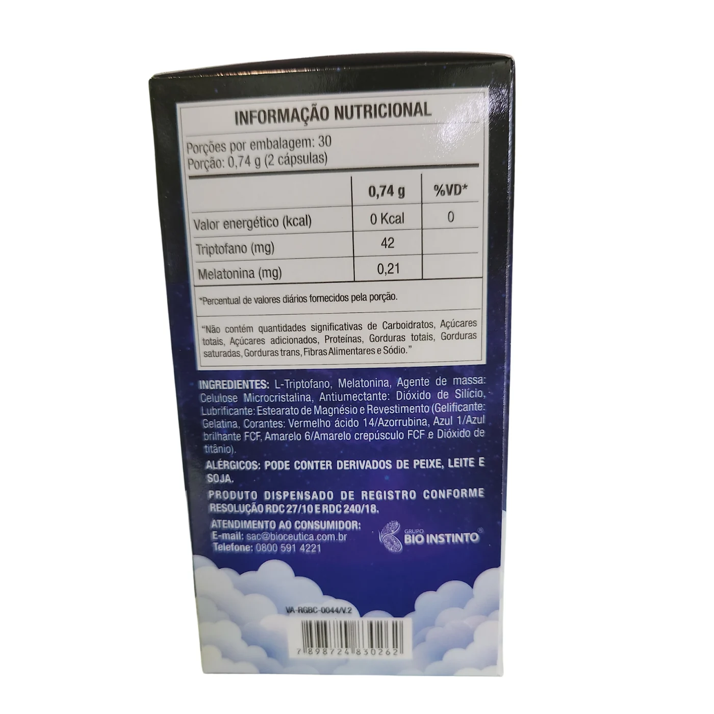 Triptofano + Melatonina 60 Cápsulas 500mg Biocêutica — verso