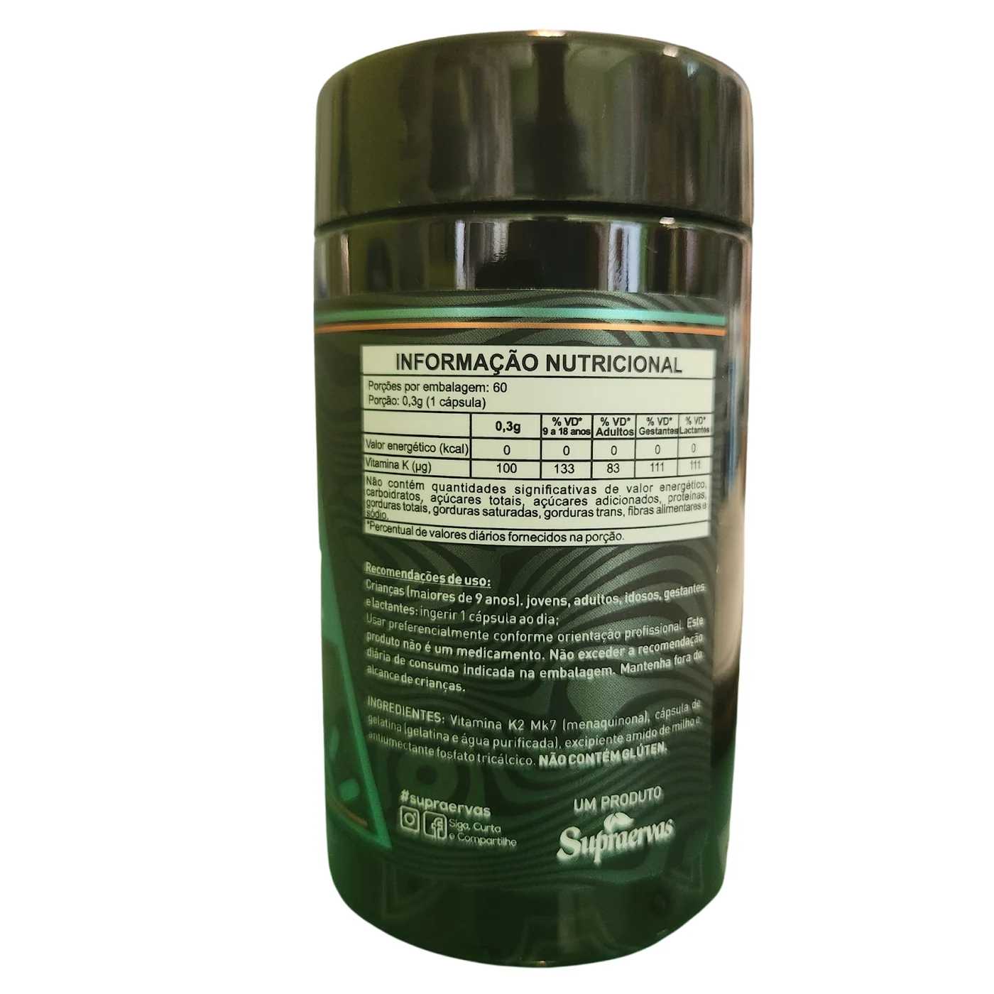 Vitamina K2 MK7 - Menaquinona 60 cápsulas 300mg Activida — verso
