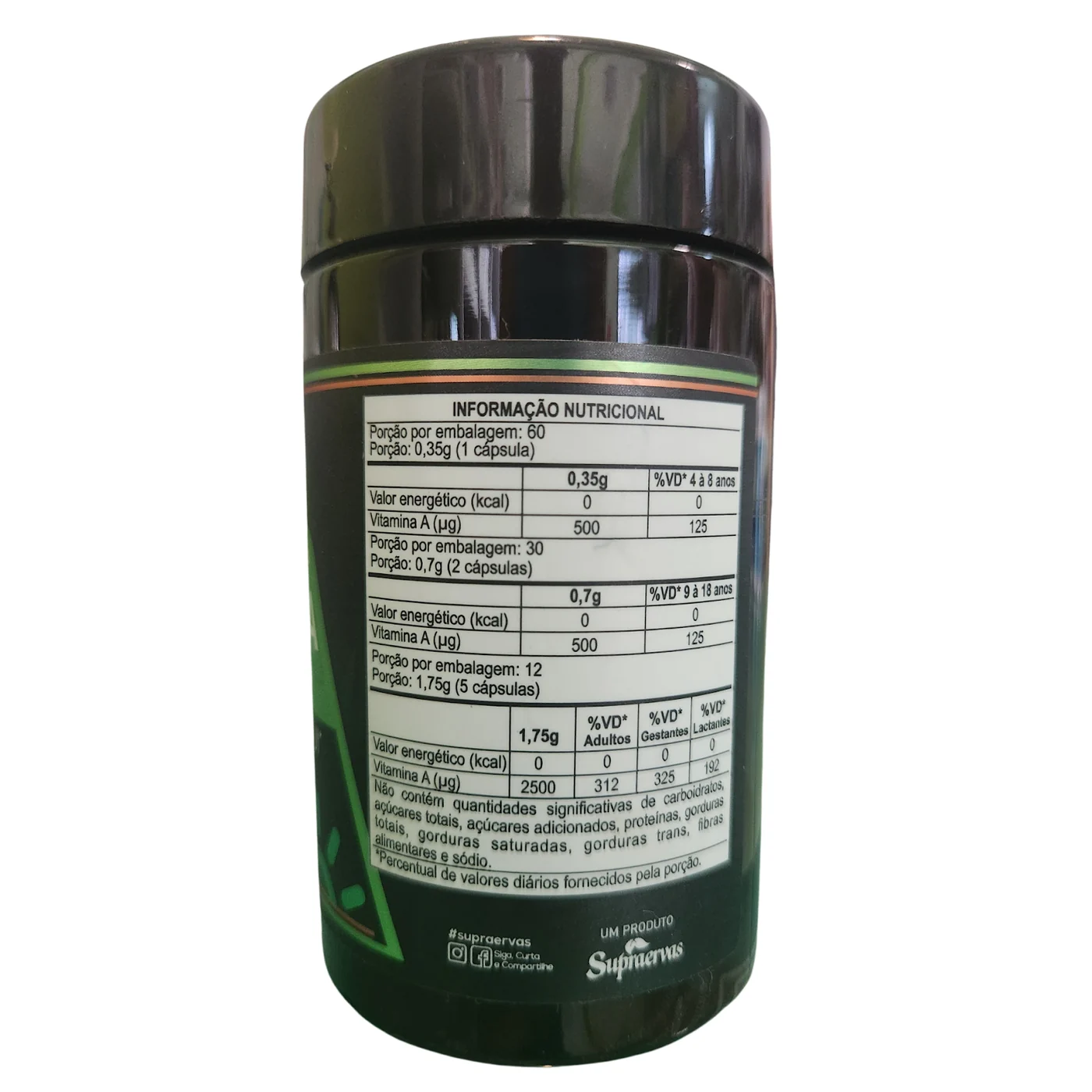 Vitamina A (Retinol) 60 cápsulas 500 mg — 1.666 UI — ActiVida — verso